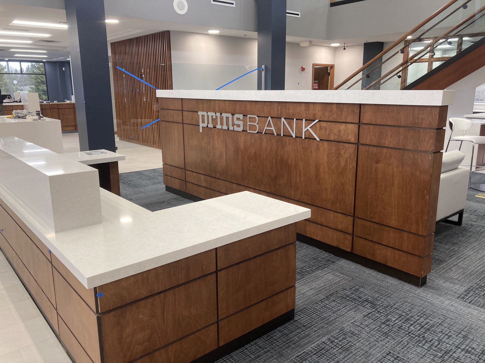 Bank reception counter and architectural millwork